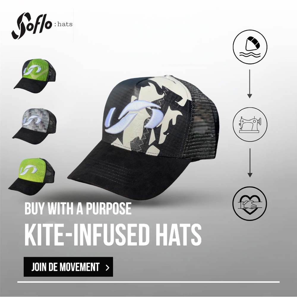 Authentic Soflo Riders Trucker Hat with repurposed kite